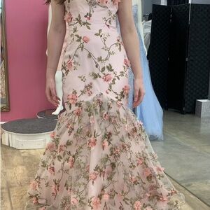 Floral Pink prom or pageant dress with Ruffle Details